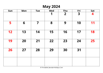 calendar may 2024 with, large font, australia holidays, weeks start on sunday, weekends highlight landscape letter