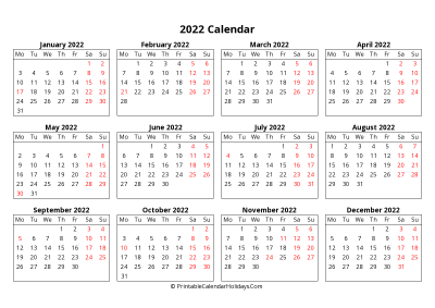 2022 US Calendar with Holidays