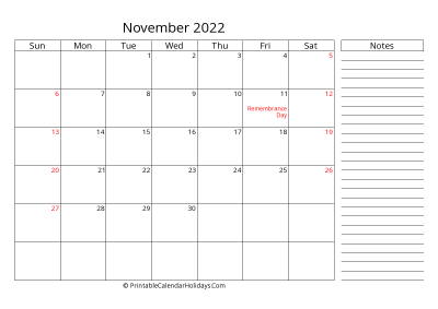 2022 november calendar with canada holidays