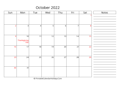 2022 october calendar with canada holidays