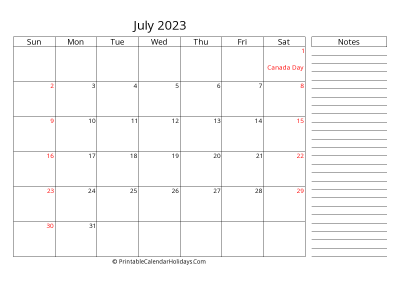 2023 july calendar with canada holidays