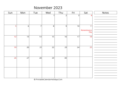 2023 november calendar with canada holidays