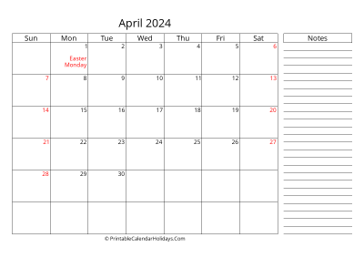 2024 april calendar with canada holidays