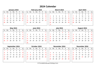 Printable 2024 Calendar with US Holidays
