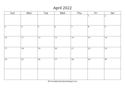 april 2022 simple calendar with us holidays