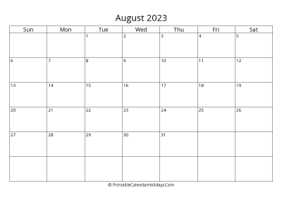 august 2023 simple calendar with us holidays