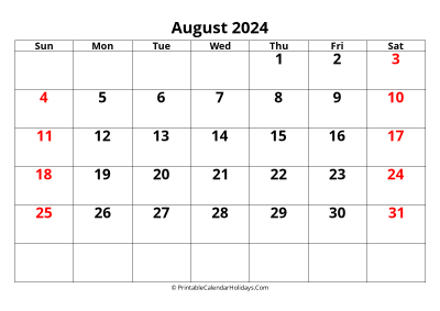 calendar august 2024 with large font include australia holidays