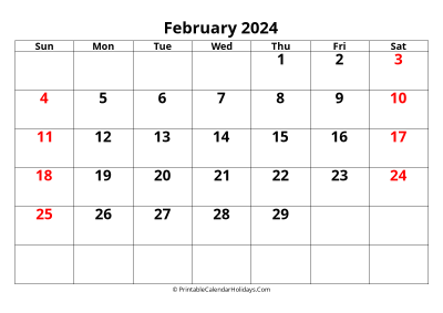 calendar february 2024 with large font include australia holidays