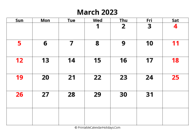 calendar march 2023 with, large font, australia holidays, weeks start on sunday, weekends highlight landscape letter