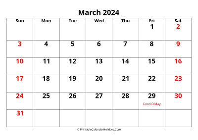 calendar march 2024 with, large font, australia holidays, weeks start on sunday, weekends highlight landscape letter