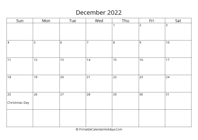 december 2022 simple calendar with us holidays