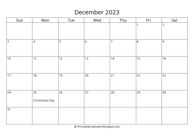 december 2023 simple calendar with us holidays
