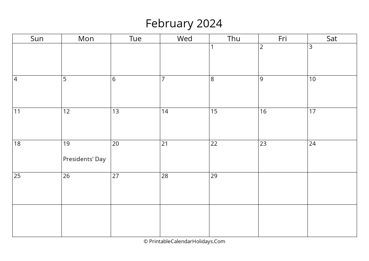 February 2024 Calendars - PrintableCalendarHolidays.Com