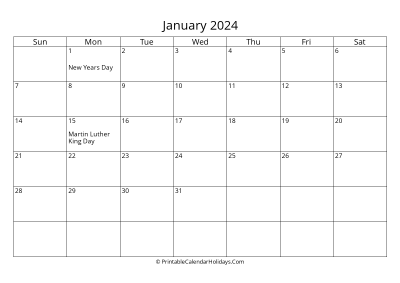 january 2024 simple calendar with us holidays