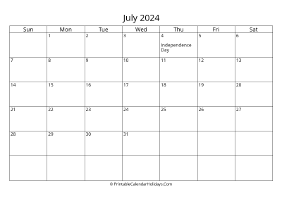 july 2024 simple calendar with us holidays