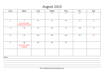 printable august 2023 calendar with uk bank holidays