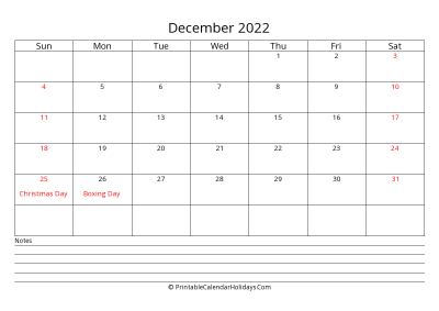 printable december 2022 calendar with uk bank holidays