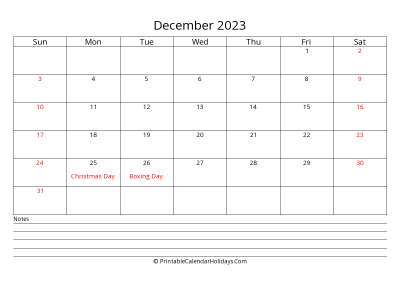 printable december 2023 calendar with uk bank holidays