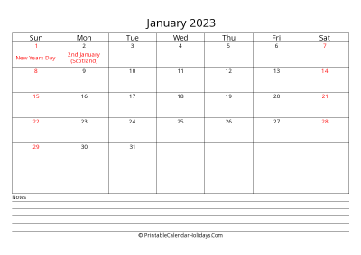 printable january 2023 calendar with uk bank holidays