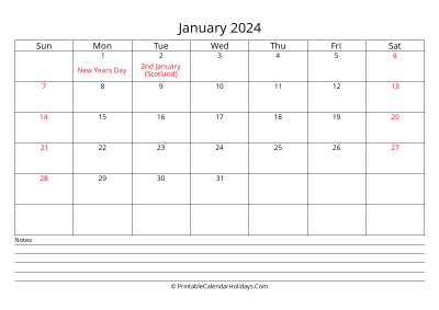 printable january 2024 calendar with uk bank holidays