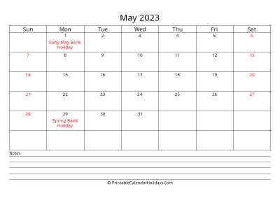 printable may 2023 calendar with uk bank holidays