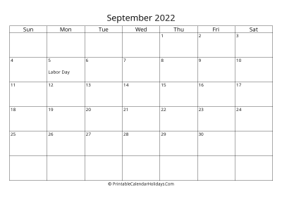 september 2022 simple calendar with us holidays